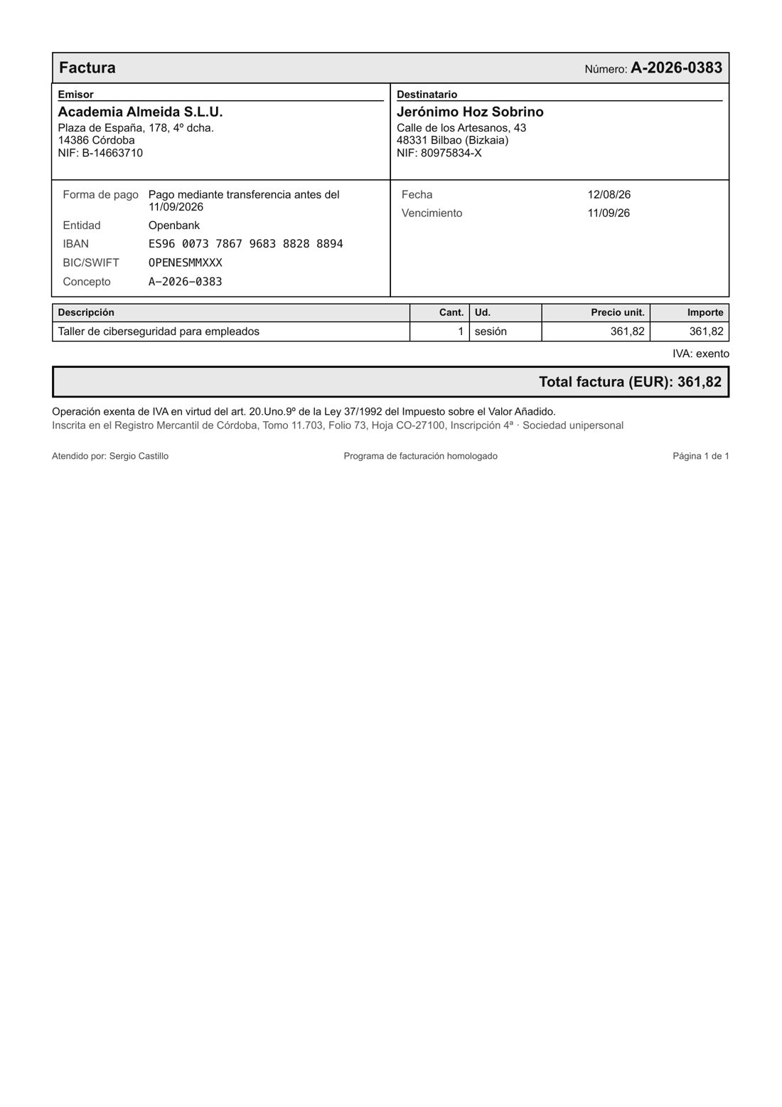 Academia Almeida S.L.U. · A-2026-0383