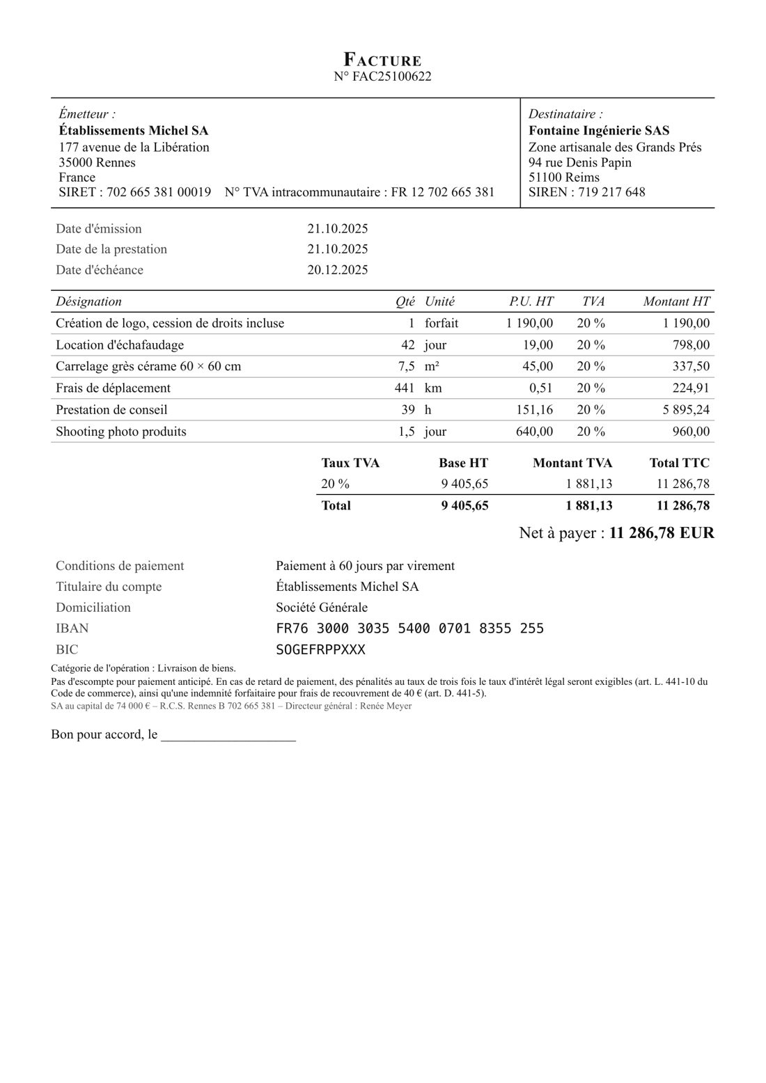 Établissements Michel SA · FAC25100622