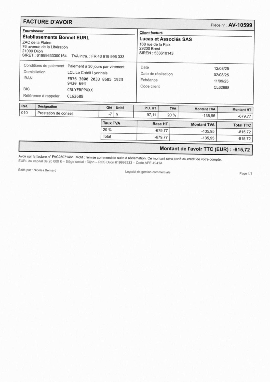Établissements Bonnet EURL · AV-10599