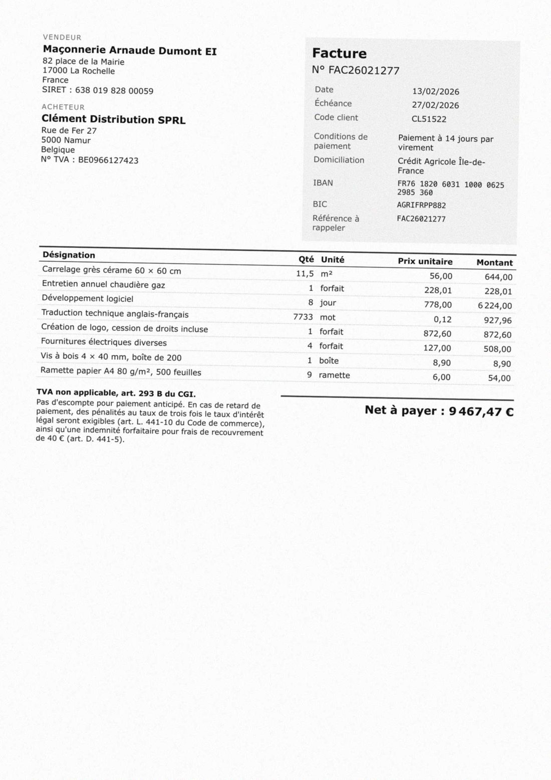 Maçonnerie Arnaude Dumont EI · FAC26021277